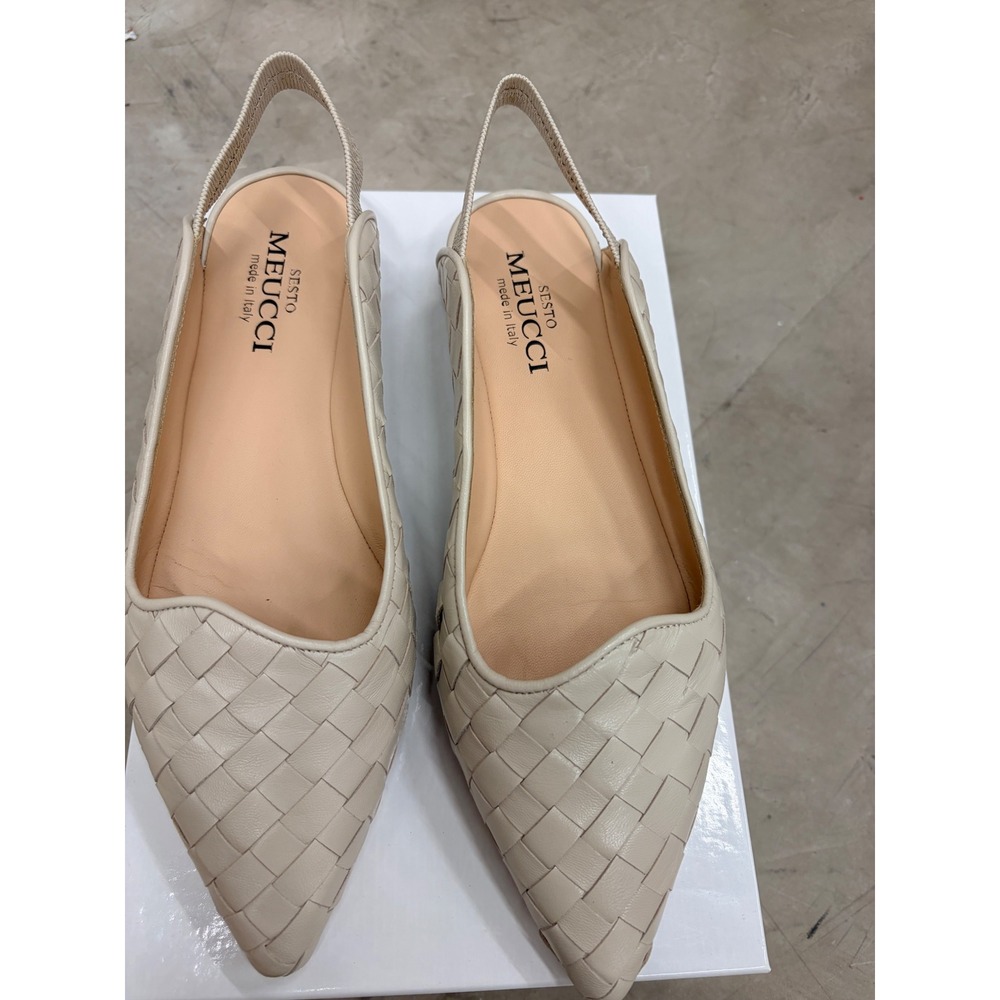 Sesto Meucci Womens Woven Slingback Flats Cream 8 Milk Nappa Italian Leather